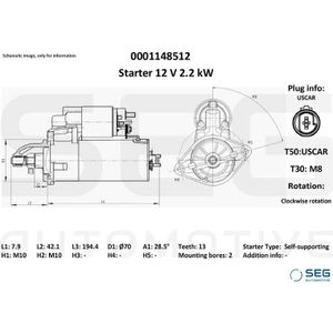Starter Mercedes-Benz 2.4 Kw Mercedes-Benz Seg Automotive 0001 148 512