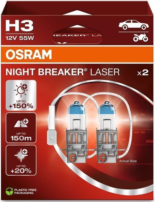 Osram - Night Breaker Laser - H3 - Set 2 Stuks - Halogeenlampen - Sterk Licht