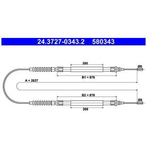 ATE - Handremkabel - FIAT, PEUGEOT, CITROËN - 24.3727-0343.2 - Achter