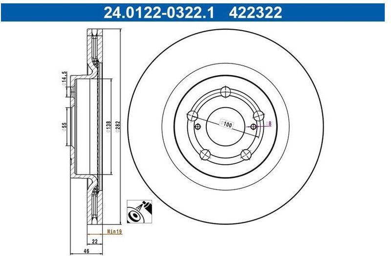 Toyota - Remschijf - Geventileerd - Buitendiameter 282 mm - Gecoat