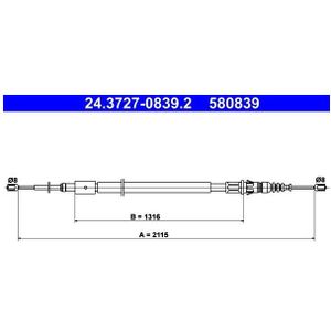 ATE - Handremkabel - 2115 mm - Voor PEUGEOT en CITROËN - Remtype Schijfremmen