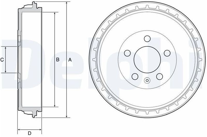 Delphi - Bf564 - Remtrommel - Audi, Seat, Skoda, Volkswagen - Diameter 278 mm