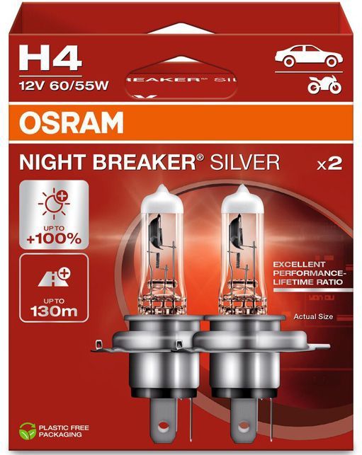 Osram - Night Breaker Silver - Halogeenlamp - 12V H4 - Set 2 Stuks