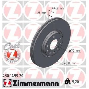 Remschijf Coat Z Cadillac, Opel, Saab Zimmermann 430.1499.20