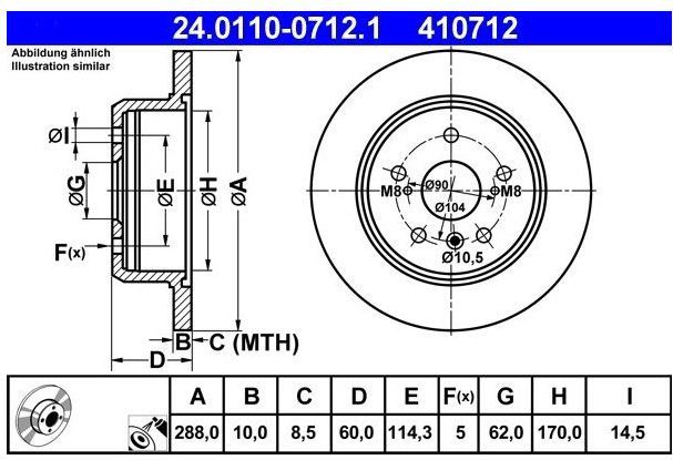 Remschijf Lexus Ate 24.0110-0712.1