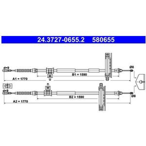 ATE - Handremkabel - 1770 mm - Voor Ford - 24.3727-0655.2