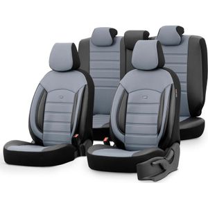Universele Stoelhoezen Set - Zwart/Grijs - Volleder - Geschikt Voor Side-Airbags