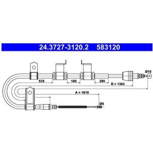 Hyundai - Handremkabel - 1610 mm - Voor Bouwjaar 2002-2010