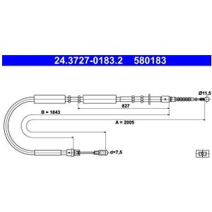 ATE - Handremkabel - 2005 mm - Voor AUDI - Rechts achter - Schijfremmen