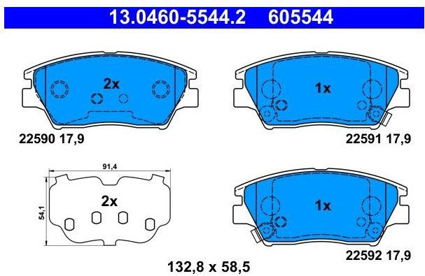 ATE - Remblokkenset - 132,8 mm - Vooras - Met Akoestische Slijtagewaarschuwing