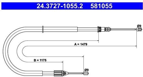 Renault - Ate 24.3727-1055.2 - Handremkabel - Lengte 1479 mm