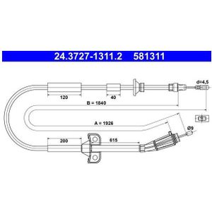 ATE - Handremkabel - 1926 mm - VOLVO - Achter - Schijfremmen