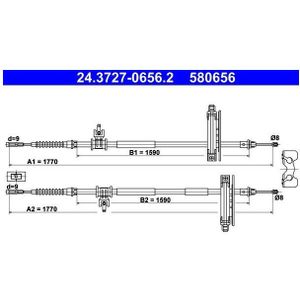 ATE - Handremkabel - 1770 mm - Voor Ford - Achter - Schijfremmen