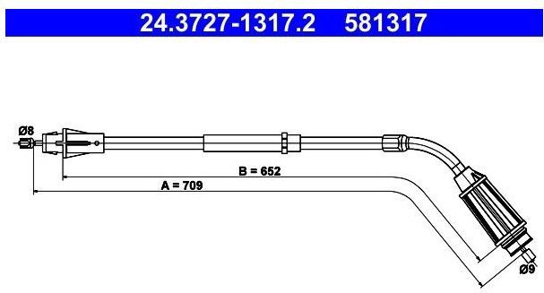 Volvo - Ate 24.3727-1317.2 - Handremkabel - Lengte 709 mm