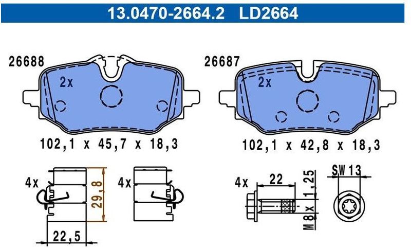 ATE - Remblokkenset - Voor BMW en MINI - 13.0470-2664.2 - Achteras