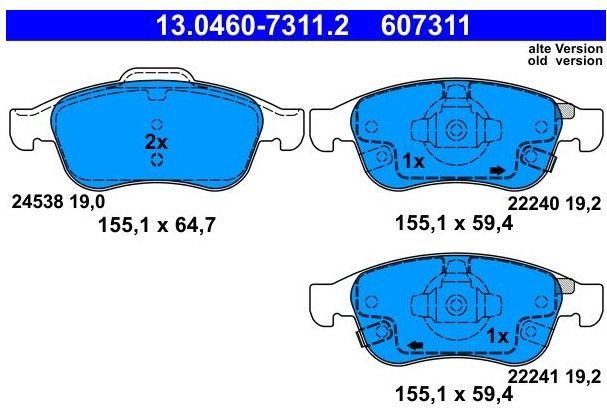 ATE - Remblokkenset - Set Assen - Vooras - Met Akoestische Slijtagewaarschuwing
