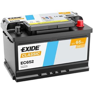 Exide Classic Accu Ec652 65ah Alfa Romeo, Audi, Austin, Bmw, Ford, Ford Usa, Mg, Nissan, Opel, Porsche, Renault, Rover, Seat, Volkswagen Exide Ec652