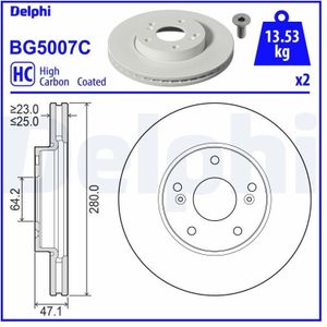 Honda - Remschijf - Geventileerd - Vooras - Gecoat - 280 mm Buitendiameter