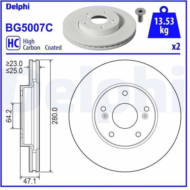 Honda - Remschijf - Geventileerd - Vooras - Gecoat - 280 mm Buitendiameter