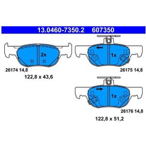 ATE - Remblokkenset - Achteras - Met Akoestische Slijtagewaarschuwing - Breedte 122,8 mm