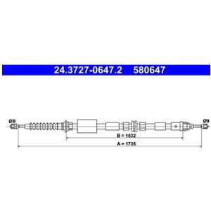 ATE - Handremkabel - 1735 mm - Voor Ford - Achter - Schijfremmen