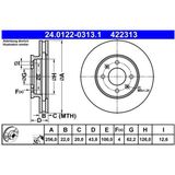ATE - Remschijf - Geventileerd - Vooras - 256 mm - 4 gaten - Gecoat