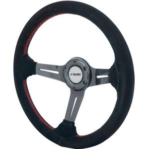 Simoni Racing High-End Racing Sportstuur Tommi 350mm - Echt Carbon - Zwart Suede + Rode Stiksels - D