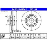 ATE - PowerDisc - Remschijf - Vooras - Gecoat - Buitendiameter 266 mm