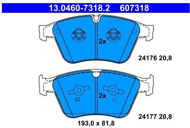 ATE - Remblokkenset - Vooras - 193 mm - 81,8 mm - 20,8 mm