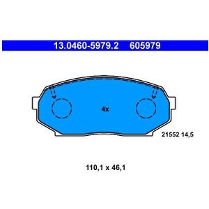 Mazda - Remblokken Set - Voor - Set van 4 Remblokken - 110,1 mm Breedte - 46,1 mm Hoogte - 14,5 mm Dikte