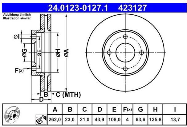 Ford - Remschijf - Geventileerd - Gecoat - Buitendiameter 262 mm - Dikte 23 mm