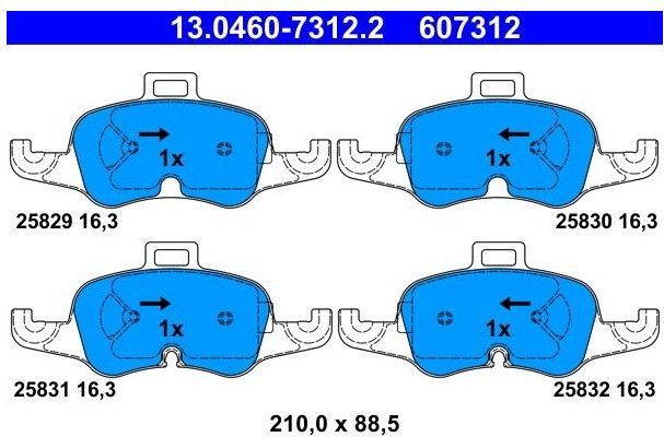 ATE - Remblokkenset - Vooras - 210 mm - 88,5 mm - 16,3 mm
