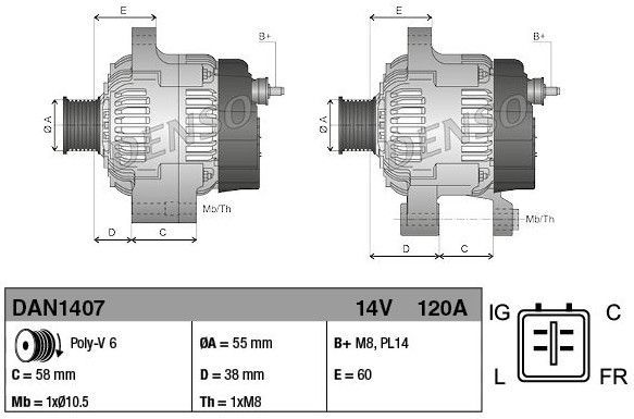 DENSO - JAGUAR DAN1407 - Dynamo / Alternator - 14 Volt - 120 A - OE Kwaliteit