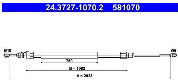 Renault - Ate 24.3727-1070.2 - Handremkabel - Lengte 2023 mm