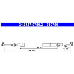 ATE - Handremkabel - 1095 mm - Voor OPEL, VAUXHALL - Links Achter - Trommelrem