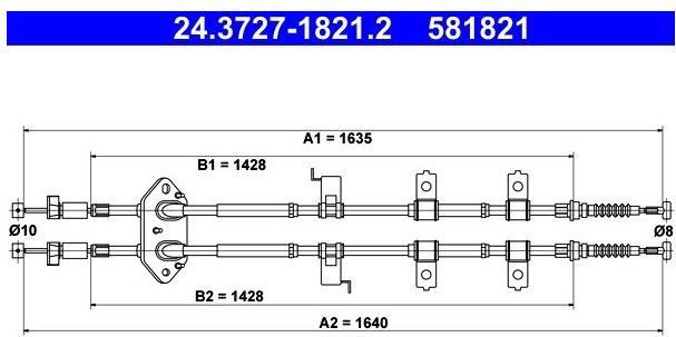 Mazda - Ate 24.3727-1821.2 - Handremkabel - Lengte 1635 mm