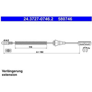 ATE - Handremkabel - Achter - 182 mm - Trommelrem