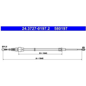 ATE - Handremkabel - 1645 mm - Voor VW, SKODA, SEAT - Schijfremmen