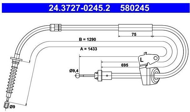 Handremkabel - Mini Ate 24.3727-0245.2 - Lengte 1433 mm