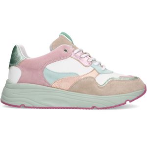 Manfield Leren Sneakers Beige/Roze/Groen