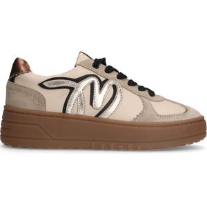 Beige leren sneakers met gouden details