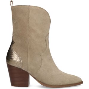 Taupe suède cowboy laarzen met metallic details