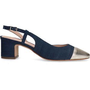 Manfield - Slingback Pumps - Blauw - Denim - Goud Detail