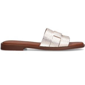 Manfield - Dames - Gouden leren gevlochten slippers