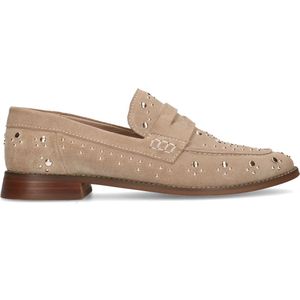Beige suède loafers met goudkleurige studs