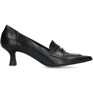 Zwarte leren pumps met goudkleurig detail