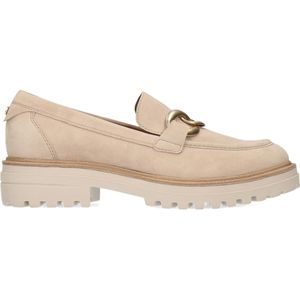 Beige suède loafers met goudkleurige chain