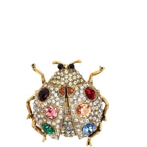 Goudkleurige kever broche met multicolor diamantjes