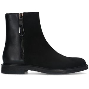 Zwarte suède chelsea boots met leren details