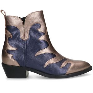 Blauwe leren cowboy laarzen met metallic details